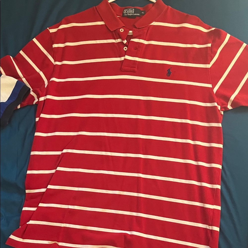 Polo by Ralph Lauren Men's Striped Red and White Polo Shirt
